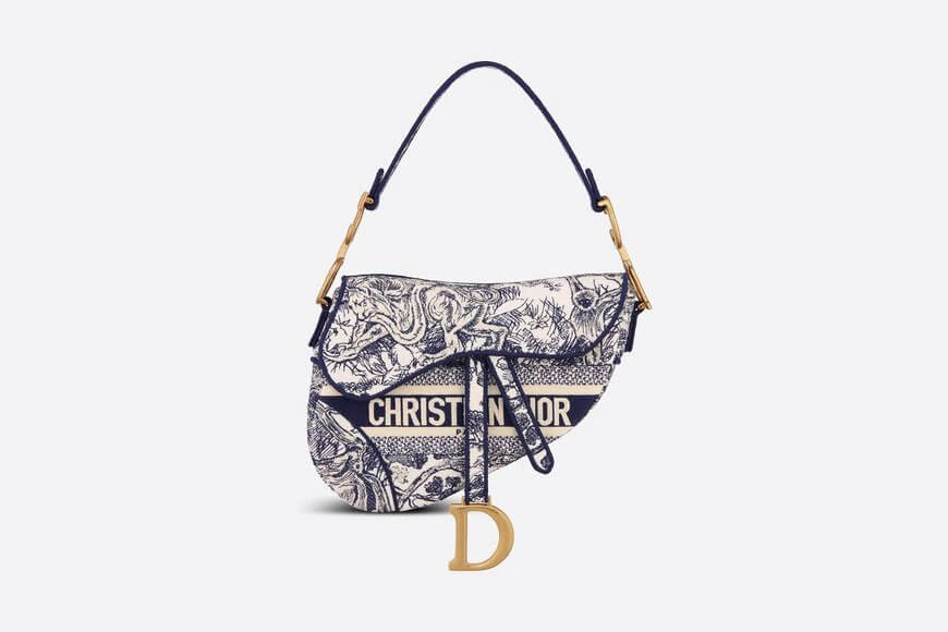 Saddle Bag Blue Toile de Jouy Embroidery