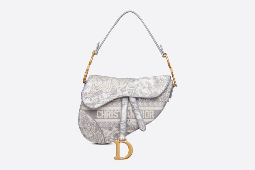 Saddle Bag Gray Toile de Jouy Embroidery