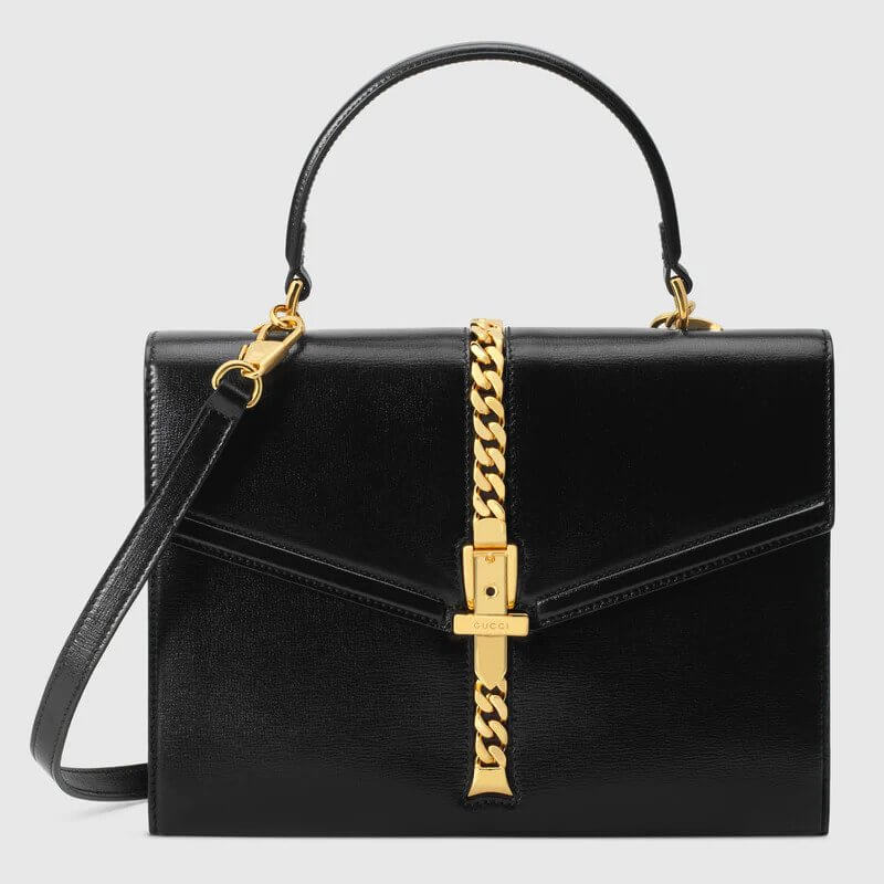 Sylvie 1969 small top handle bag in black leather  | G*G® US