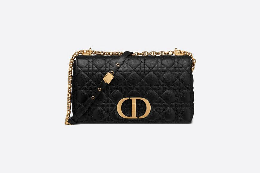 Large Di**r Caro Bag Black Supple Cannage Calfskin