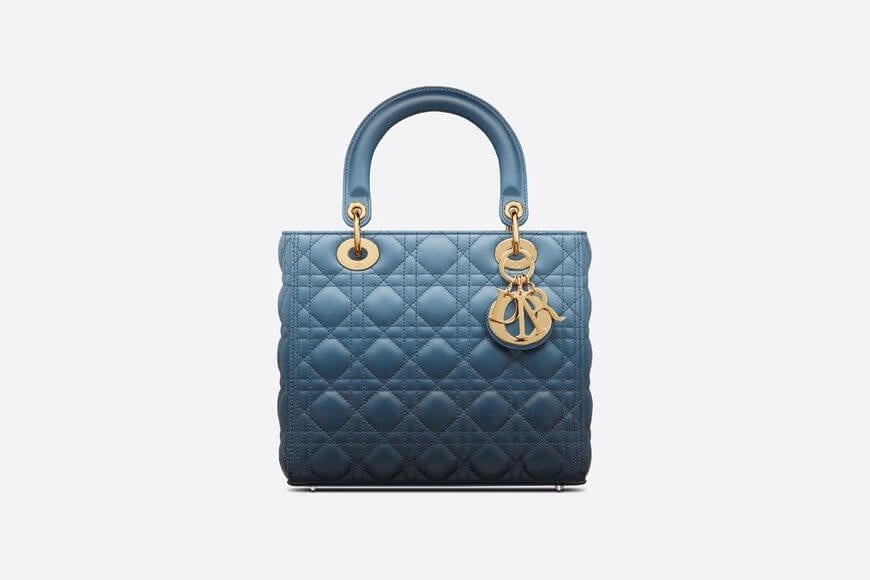 MEDIUM LADY Di**r BAG Indigo Blue Gradient Cannage Lambskin