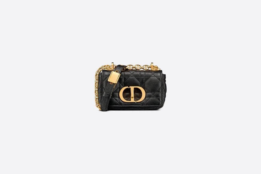 Micro Di**r Caro Bag Black Supple Cannage Calfskin