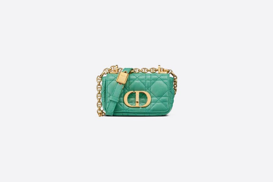 Micro Di**r Caro Bag Tundra Green Supple Cannage Calfskin