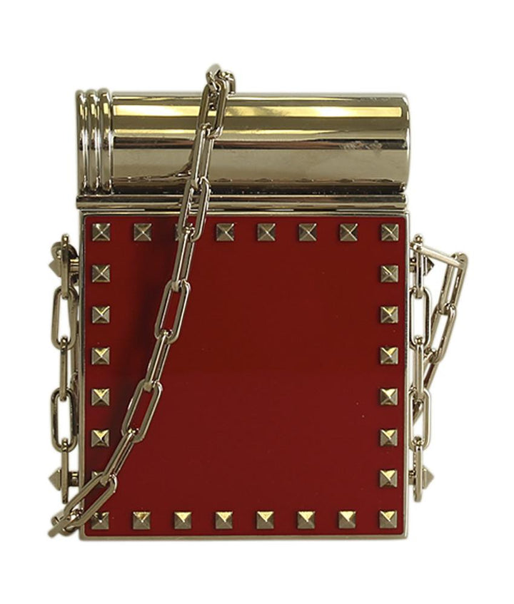 Valentino Minaudiere Mirror Clutch Silver & Burgundy Leather Crossbody Bag