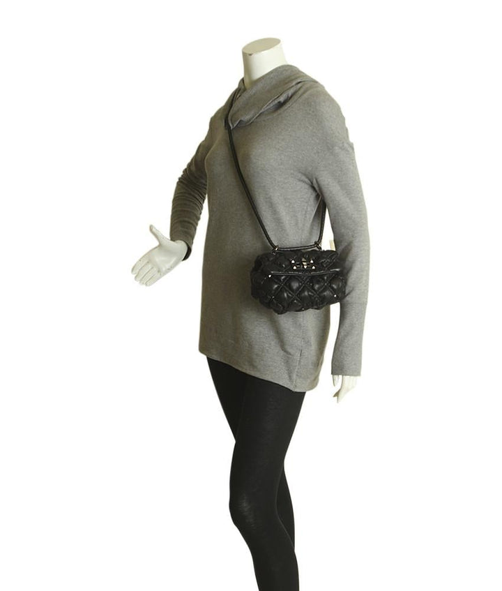 Valentino Small Nappa Spikeme Black Quilted Leather Shoulder Bag