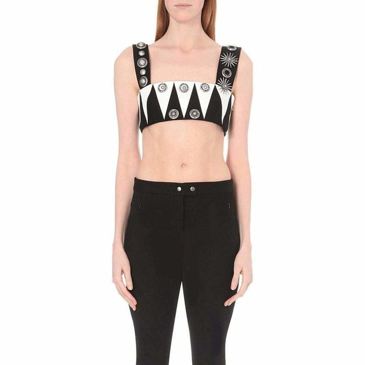 Fausto Puglisi Black Embellished Stretch Cotton Cropped Top