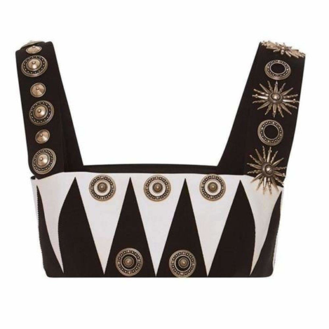 Fausto Puglisi-Fausto Puglisi Black Embellished Stretch Cotton Cropped Top - Runway Catalog