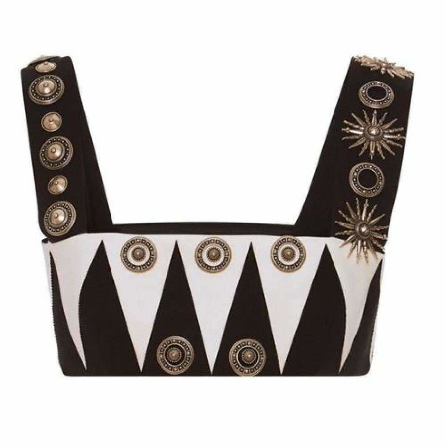 Fausto Puglisi-Fausto Puglisi Black Embellished Stretch Cotton Cropped Top - Runway Catalog