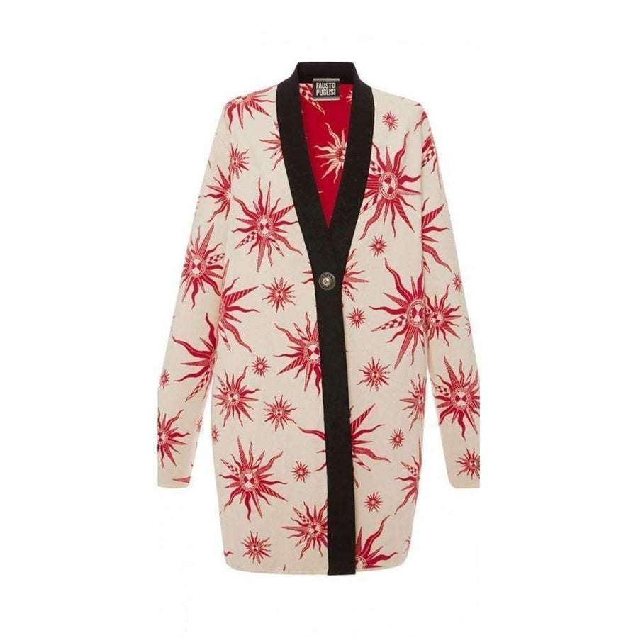 Fausto Puglisi-Knit Star Ivory Red Caban Coat - Runway Catalog