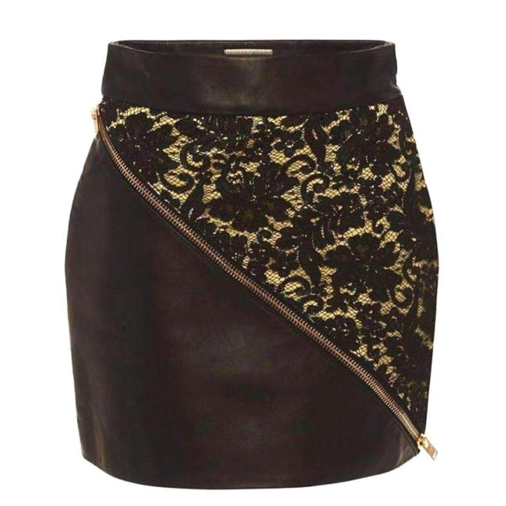 Fausto Puglisi-Leather and Lace Mini Skirt - Runway Catalog