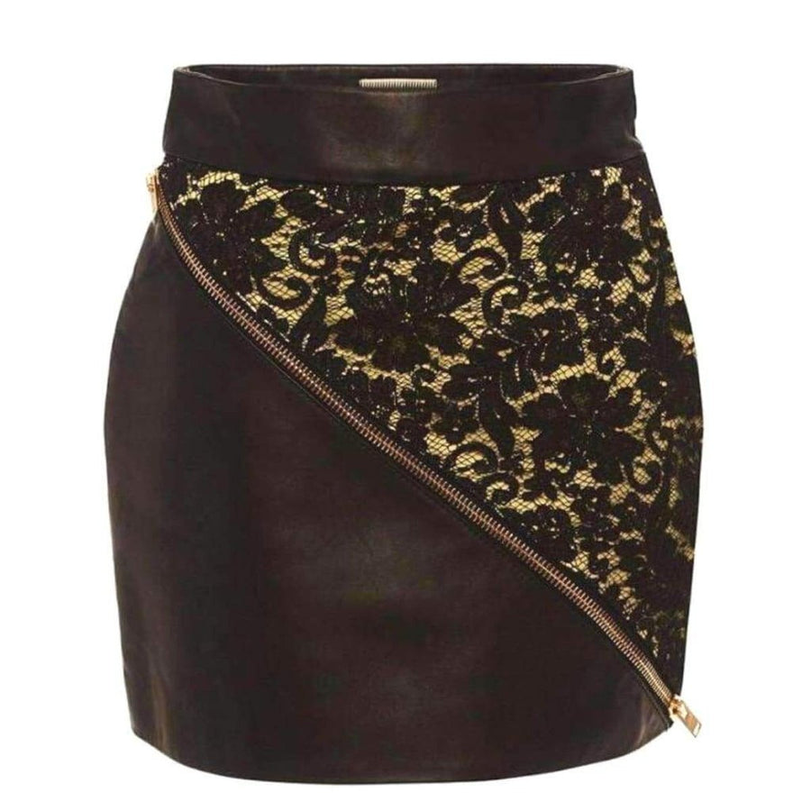 Fausto Puglisi-Leather and Lace Mini Skirt - Runway Catalog