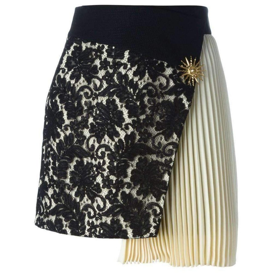 Fausto Puglisi-Pleated Panel Asymmetric Lace Silk Skirt - Runway Catalog