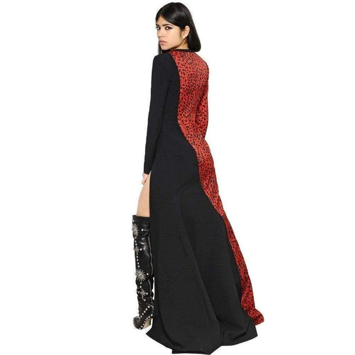 Red Leopard Print Stretch Silk Gown