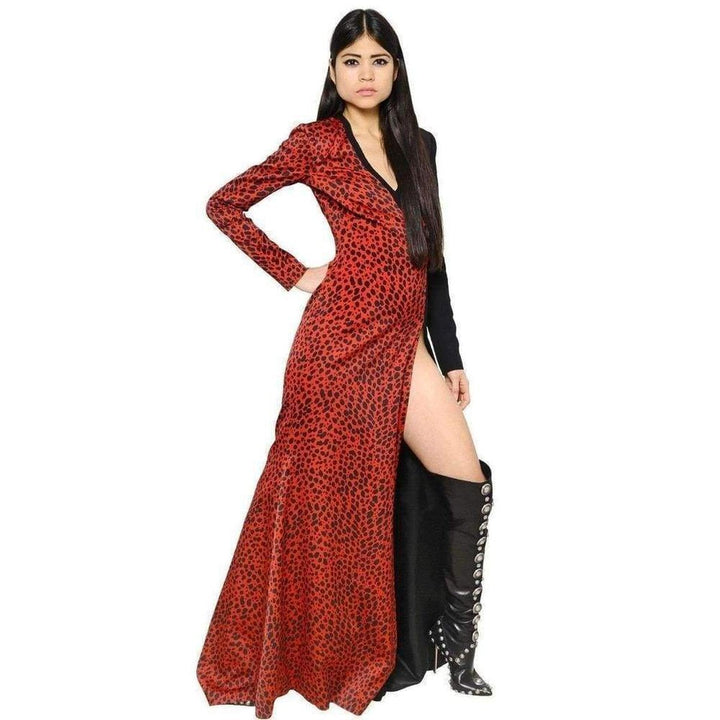 Red Leopard Print Stretch Silk Gown