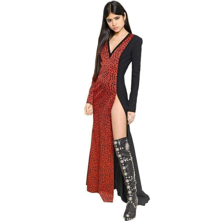 Red Leopard Print Stretch Silk Gown