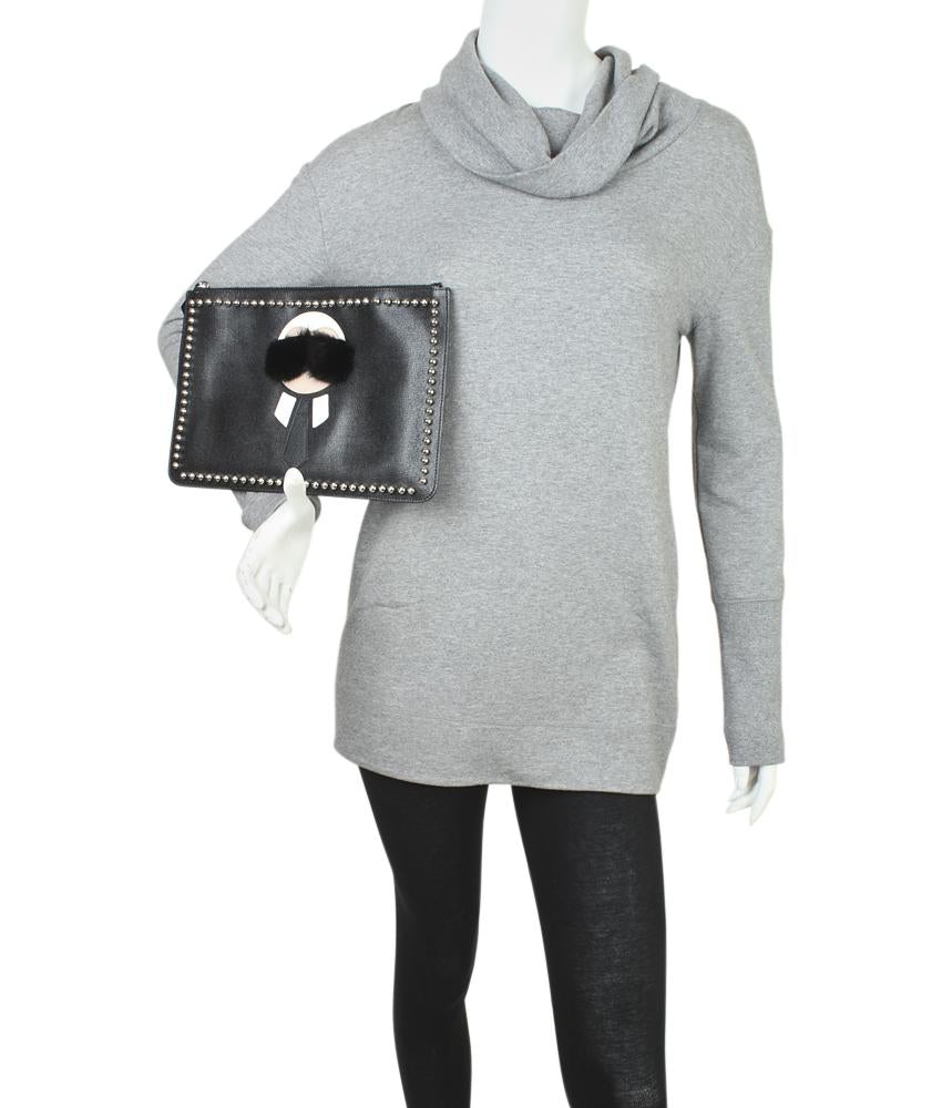 Fendi 7N0078 Karlito Black Leather Pochette