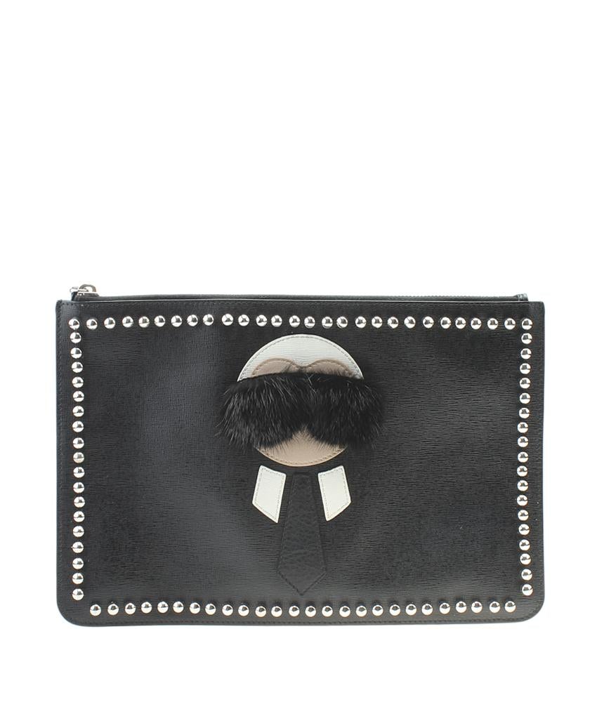 Fendi 7N0078 Karlito Black Leather Pochette
