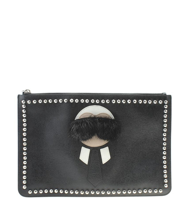 Fendi 7N0078 Karlito Black Leather Pochette