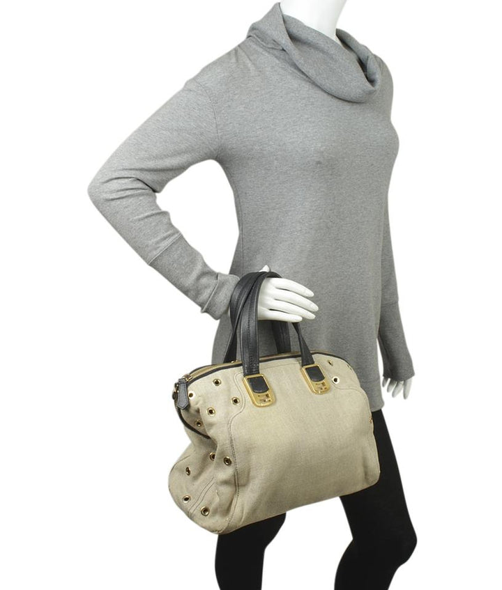 Fendi 8bl114 Chameleon Grey Canvas Satchel