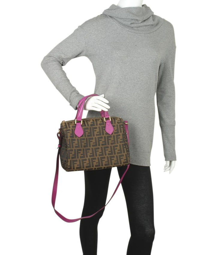 Fendi 8bl121 Medium Zucca Boston Brown Canvas Satchel