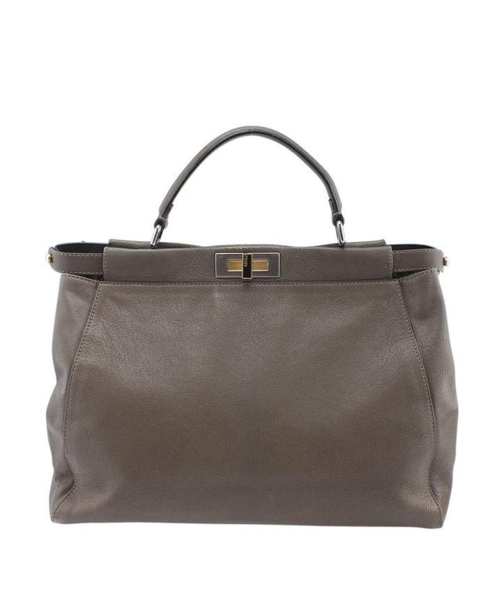 Fendi 8bn210 Large Peekaboo Xbrown Leather Satchel