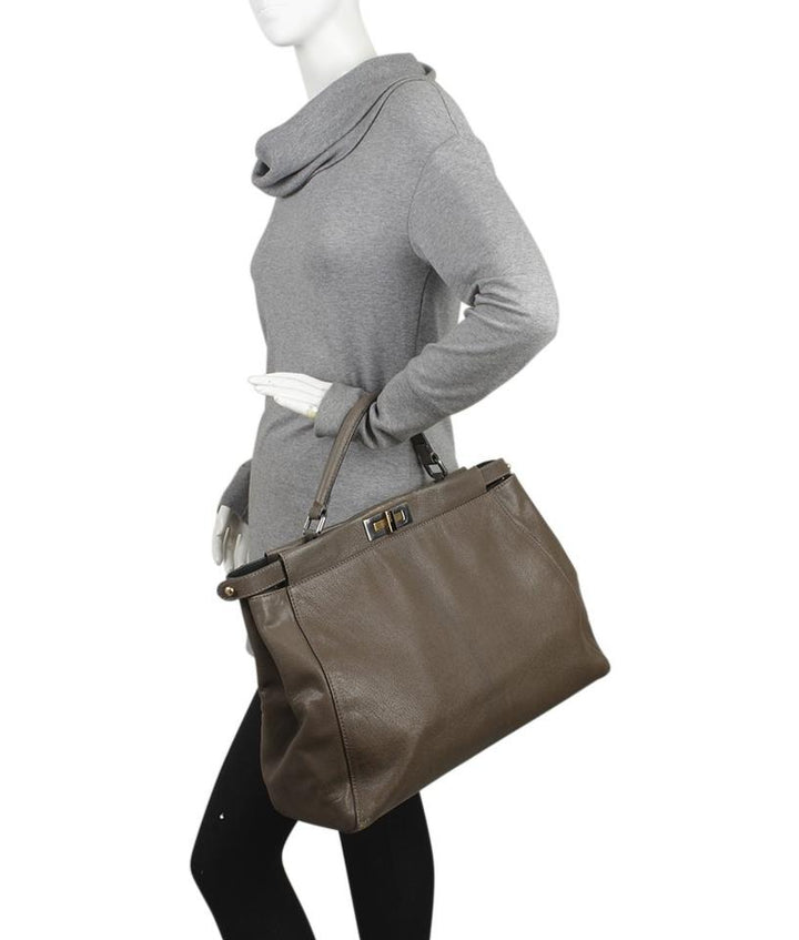 Fendi 8bn210 Large Peekaboo Xbrown Leather Satchel