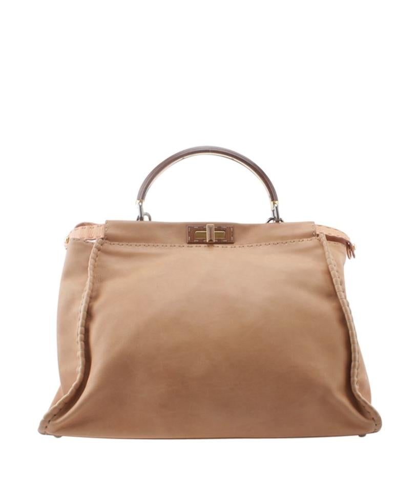 Fendi 8b Large Peekaboo 2-way Tan Leather Tote