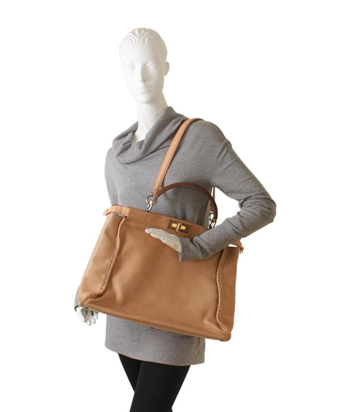 Fendi 8b Large Peekaboo 2-way Tan Leather Tote