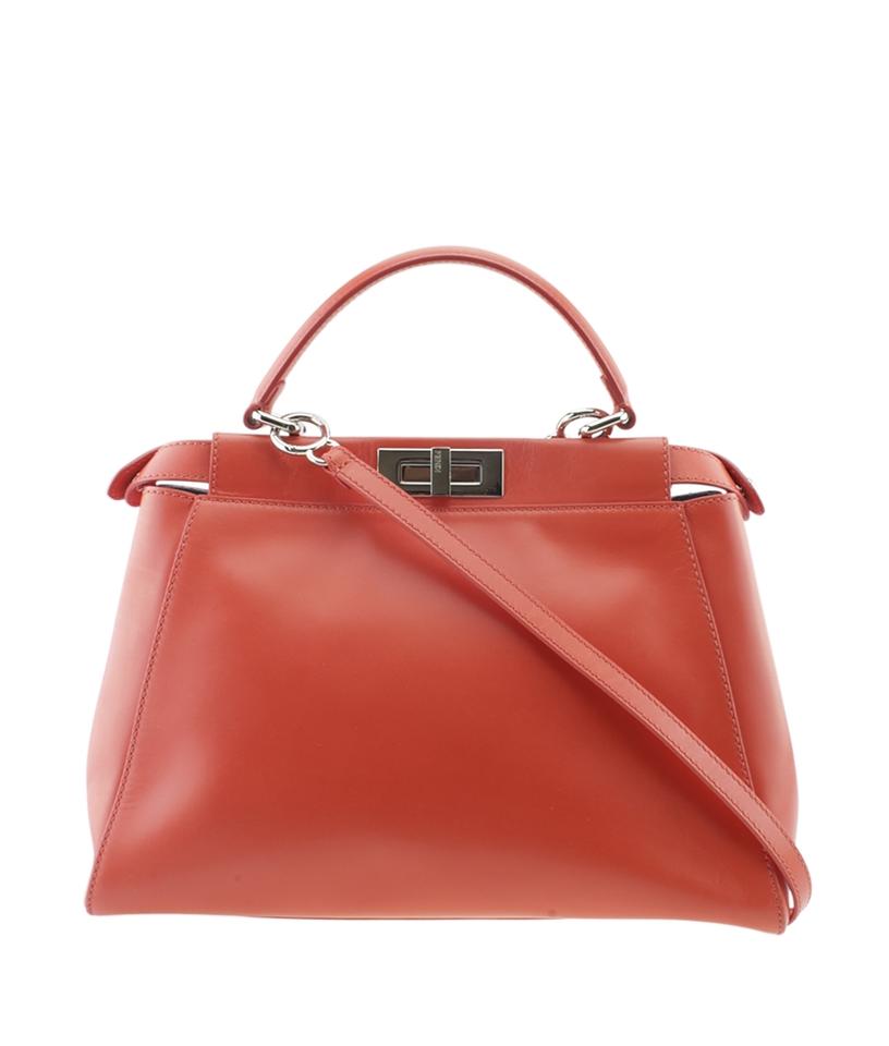 Fendi 8b Monster Peekaboo 2- Orange Leather Tote