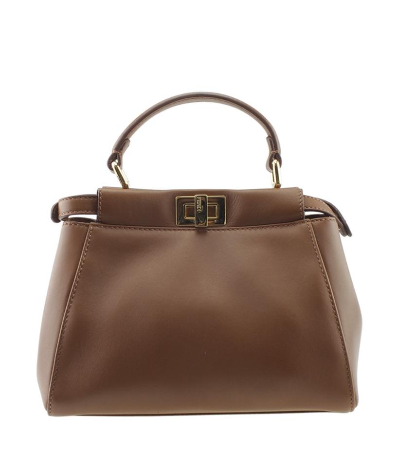 Fendi 8bn244 Mini Peekaboo 2- Way Brown Leather Satchel
