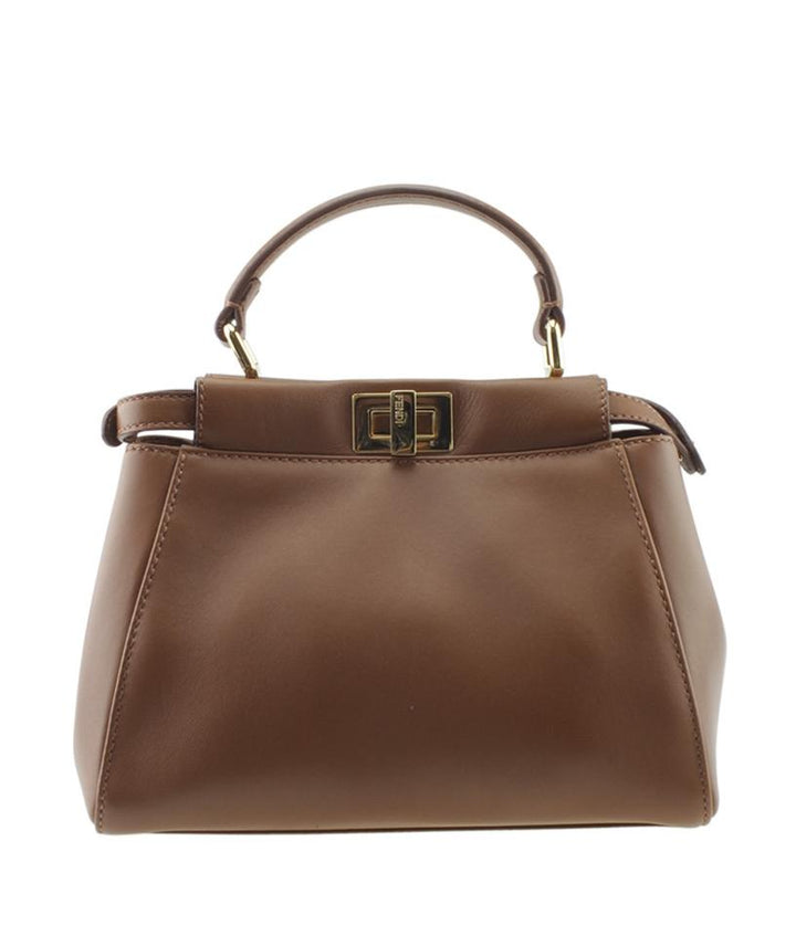 Fendi 8bn244 Mini Peekaboo 2- Way Brown Leather Satchel