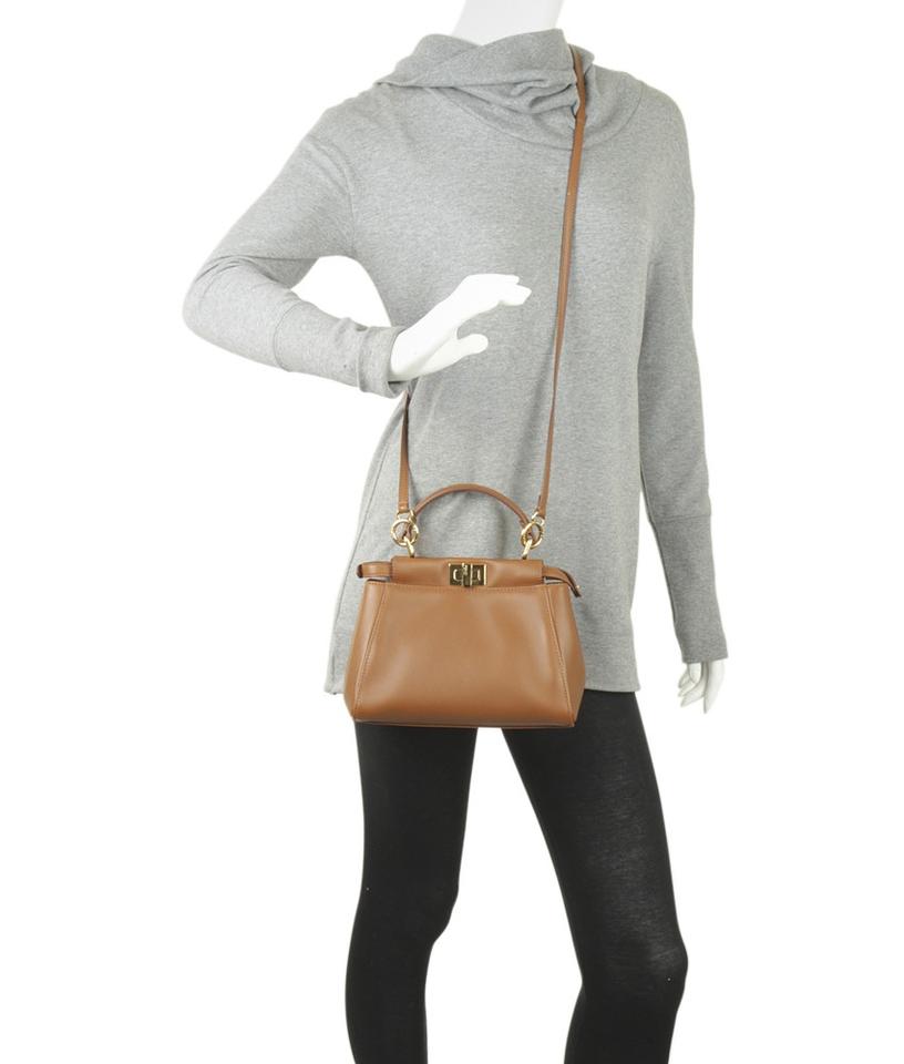 Fendi 8bn244 Mini Peekaboo 2- Way Brown Leather Satchel