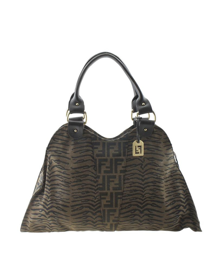 Fendi 8b Devil Trapezio Zucca Brown Canvas Shoulder Bag
