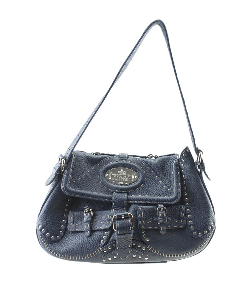 Fendi 8b Selleria Blue Leather Shoulder Bag