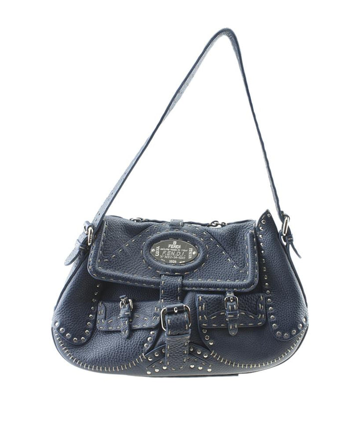 Fendi 8b Selleria Blue Leather Shoulder Bag