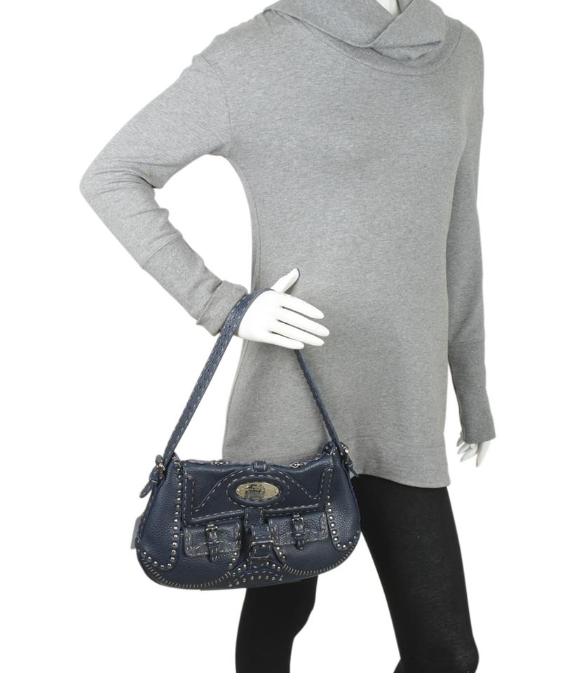 Fendi 8b Selleria Blue Leather Shoulder Bag