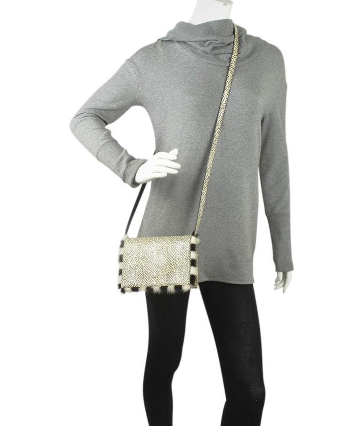 Fendi 8bt203 White & Black Antheia Whitexblack Snakeskin Cross Body Bag