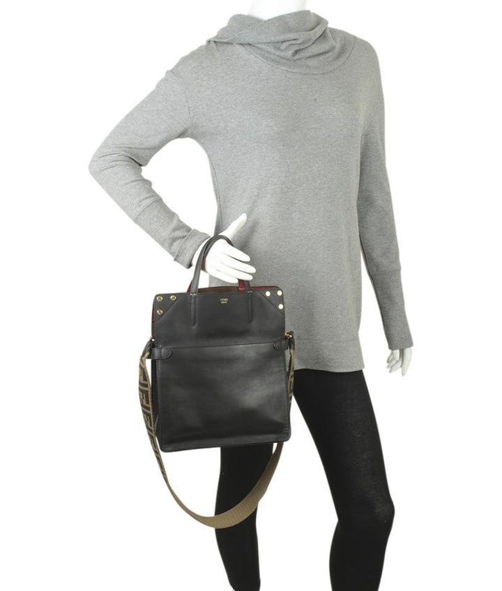 Fendi 8b Flip Medium Black Suede & Leather Brownxblack Leatherxsuede Tote