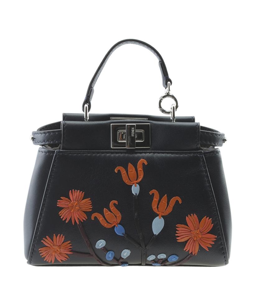 Fendi 8 Micro Peekaboo Floral 2- Way Blue Leather Cross Body Bag