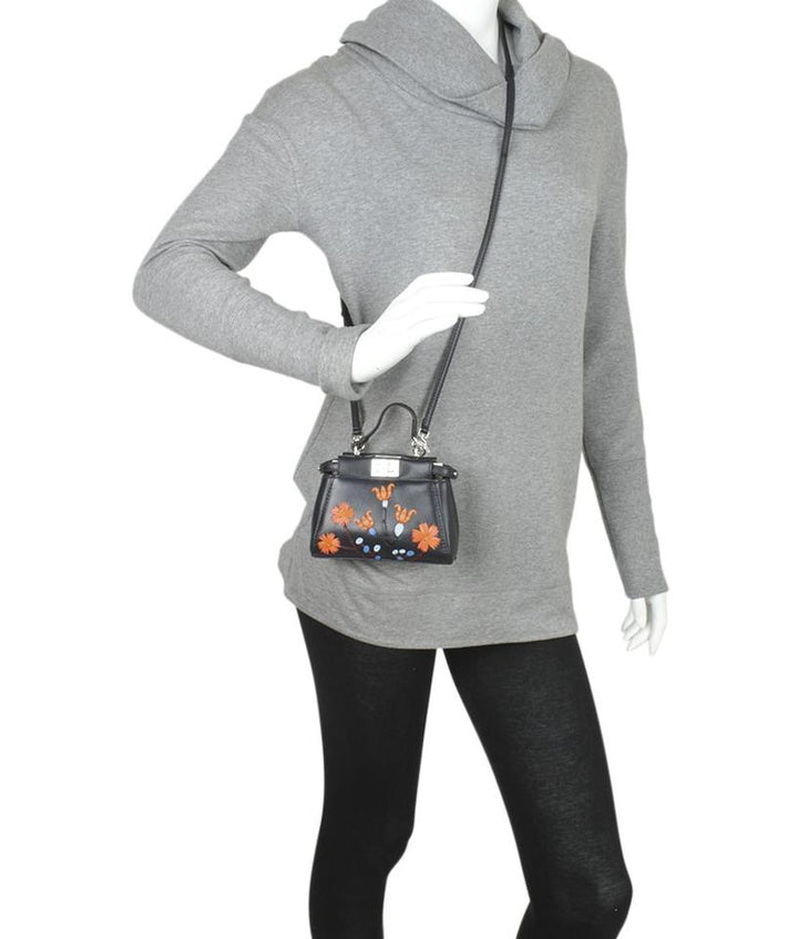 Fendi 8 Micro Peekaboo Floral 2- Way Blue Leather Cross Body Bag