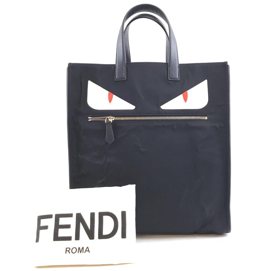Fendi Bag Monster Eyes Navy Nylon and Leather Tote