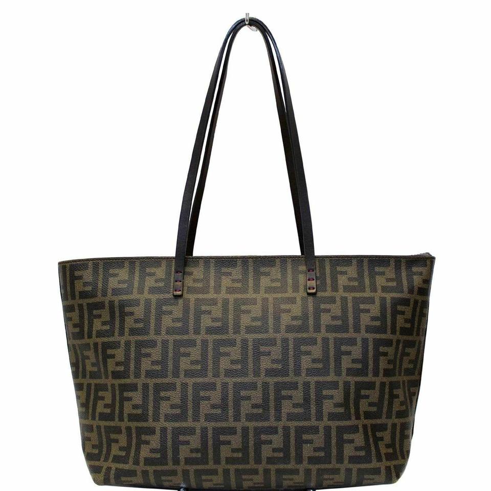 Fendi Bag Small Roll Brown Zucca Print Canvas Tote