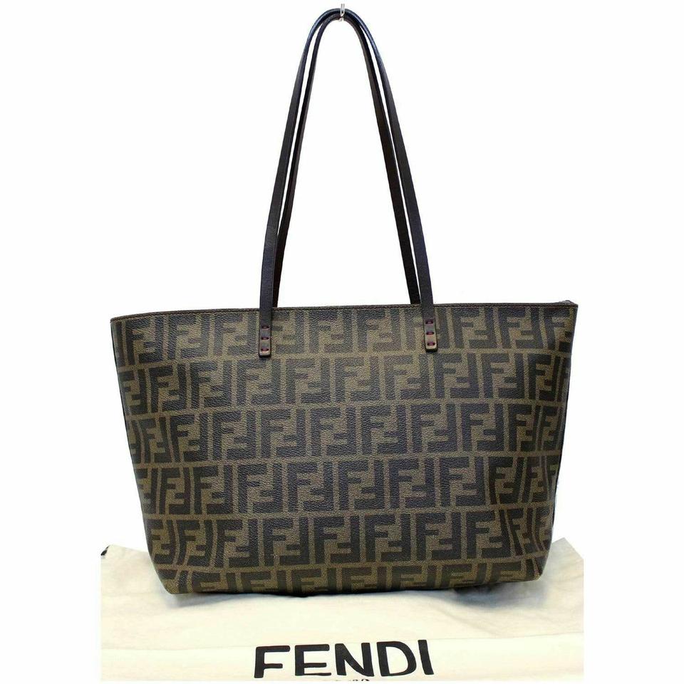 Fendi Bag Small Roll Brown Zucca Print Canvas Tote