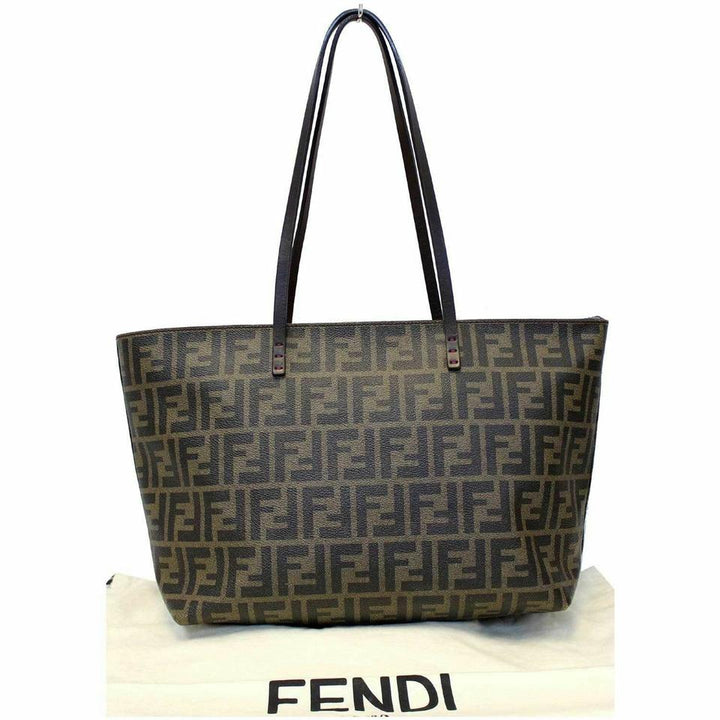 Fendi Bag Small Roll Brown Zucca Print Canvas Tote