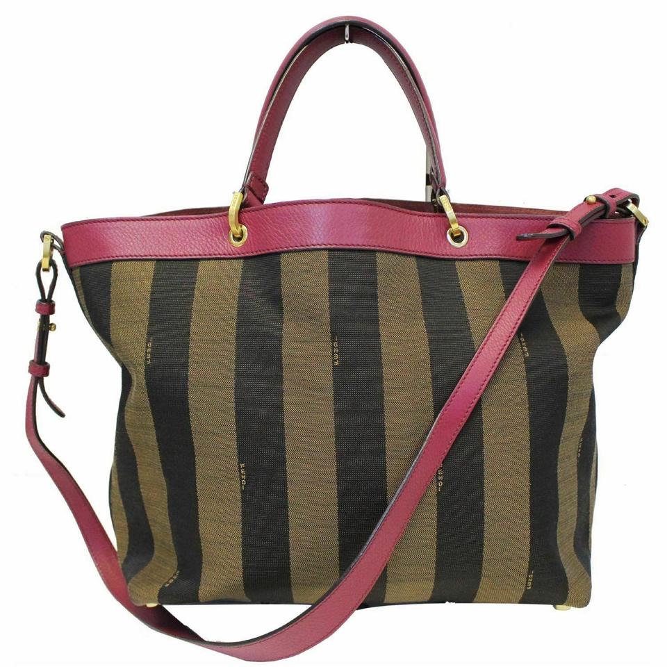 Fendi Bag Tobacco Pequin Large Magenta Stripe Canvas Tote