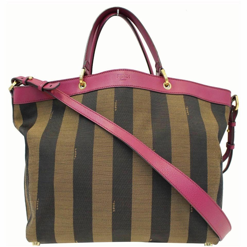 Fendi Bag Tobacco Pequin Large Magenta Stripe Canvas Tote