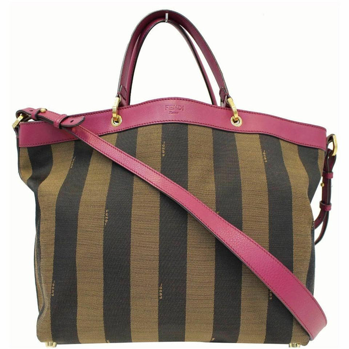Fendi Bag Tobacco Pequin Large Magenta Stripe Canvas Tote