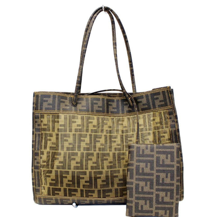 Fendi Bag Tobacco Zucca Print Mesh Fabric Brown Canvas Tote