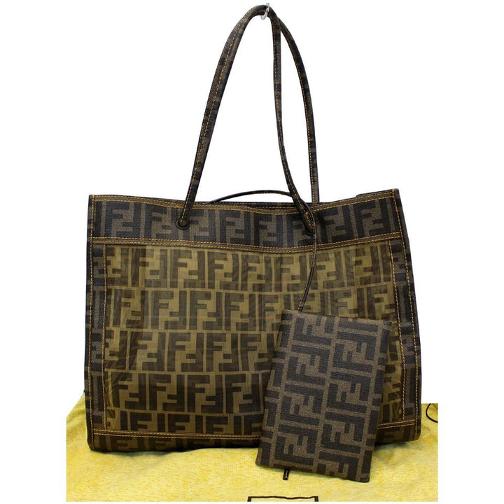 Fendi Bag Tobacco Zucca Print Mesh Fabric Brown Canvas Tote