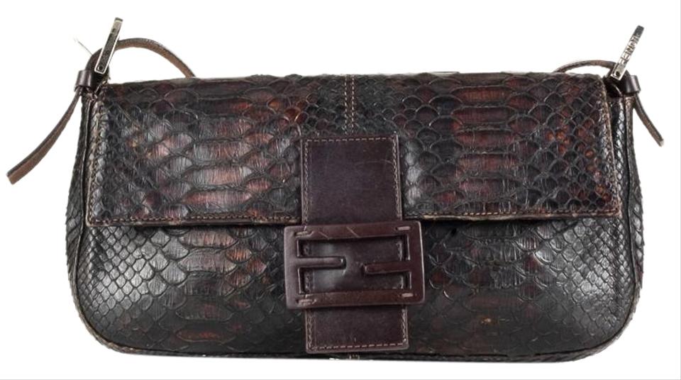 Fendi Baguette Brown Python Skin Leather Shoulder Bag